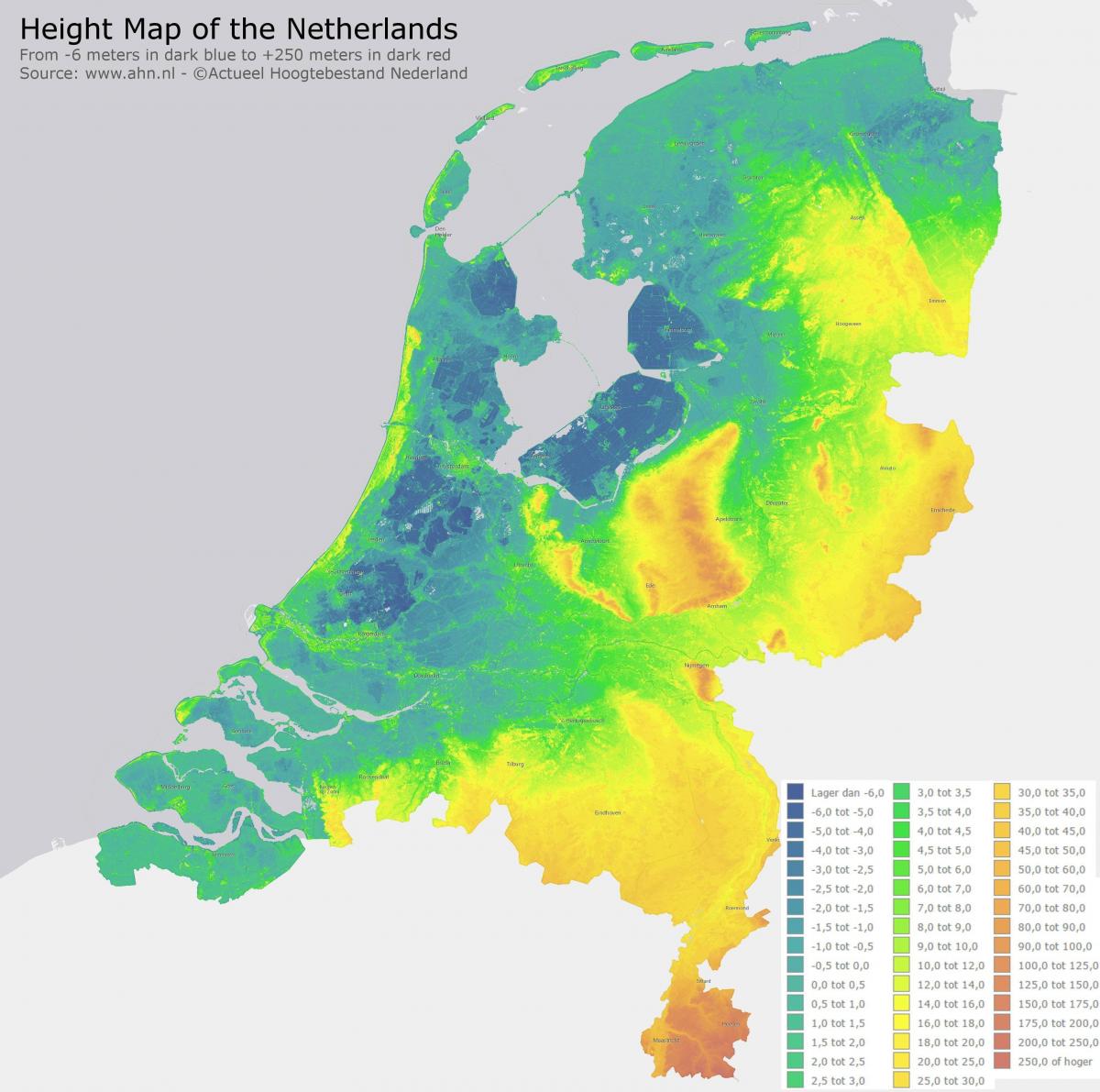 Pays-Bas carte d'altitude