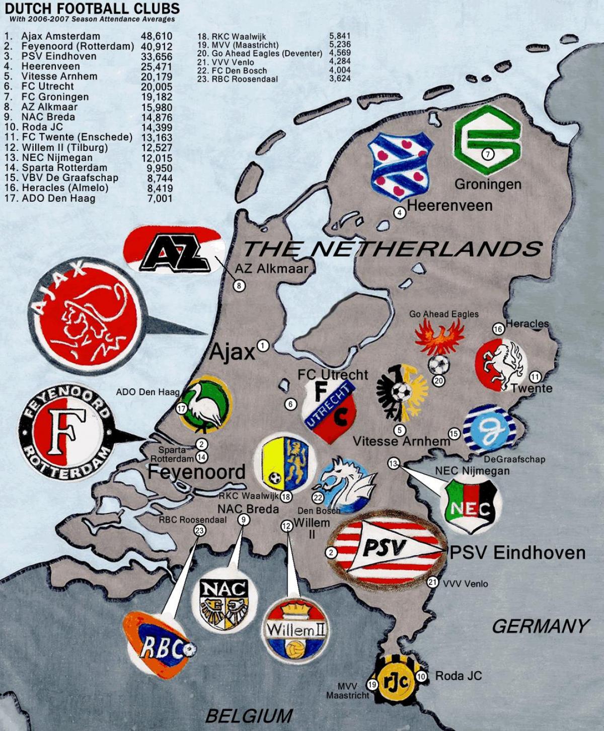 carte des stades des Pays-Bas