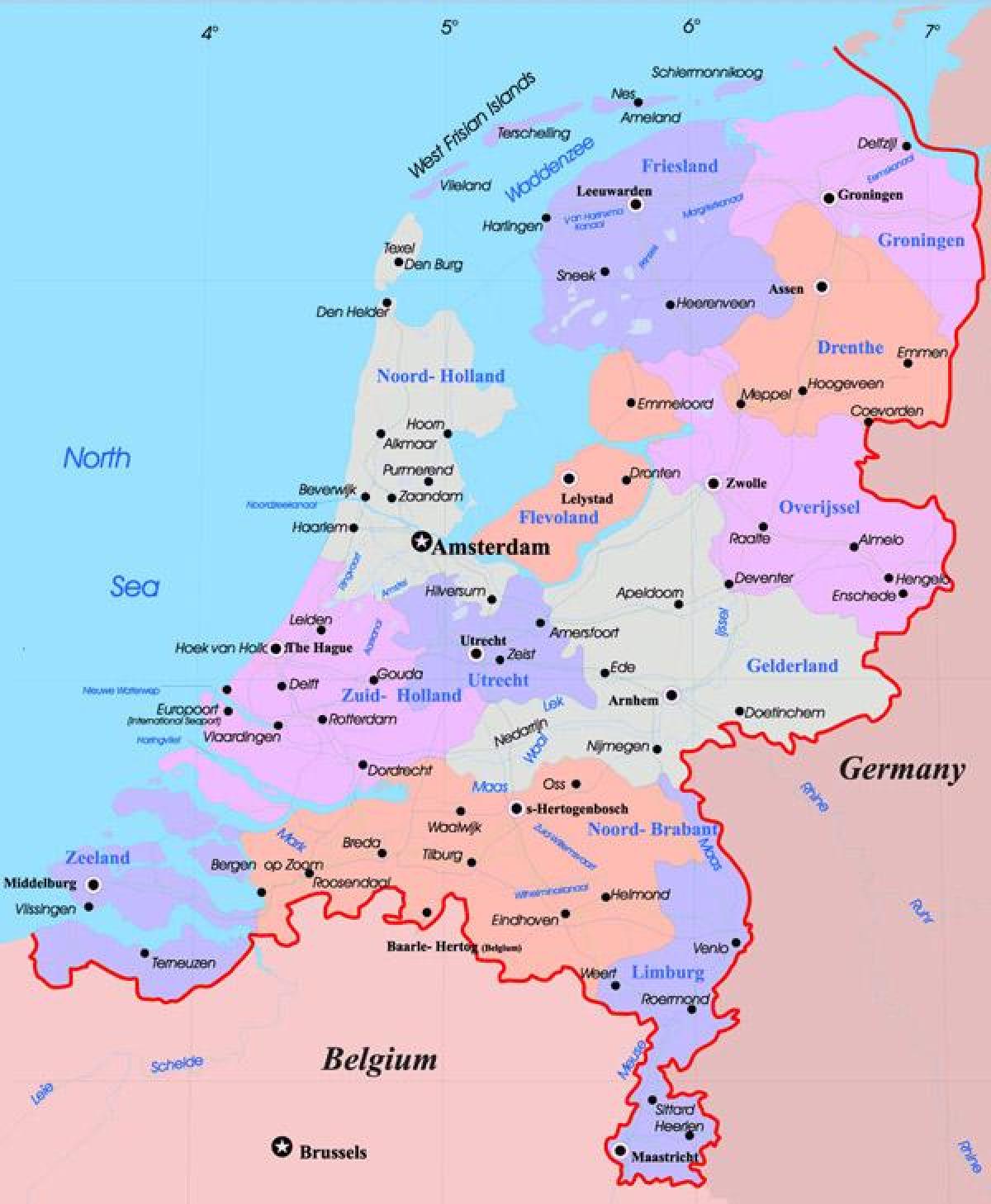 Carte des Pays-Bas avec les principales villes