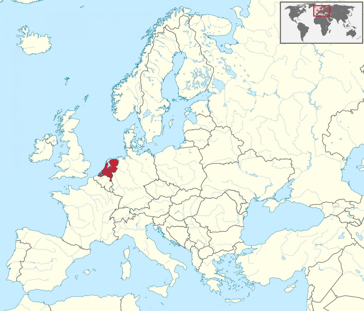 Situation des Pays-Bas sur la carte de l'Europe