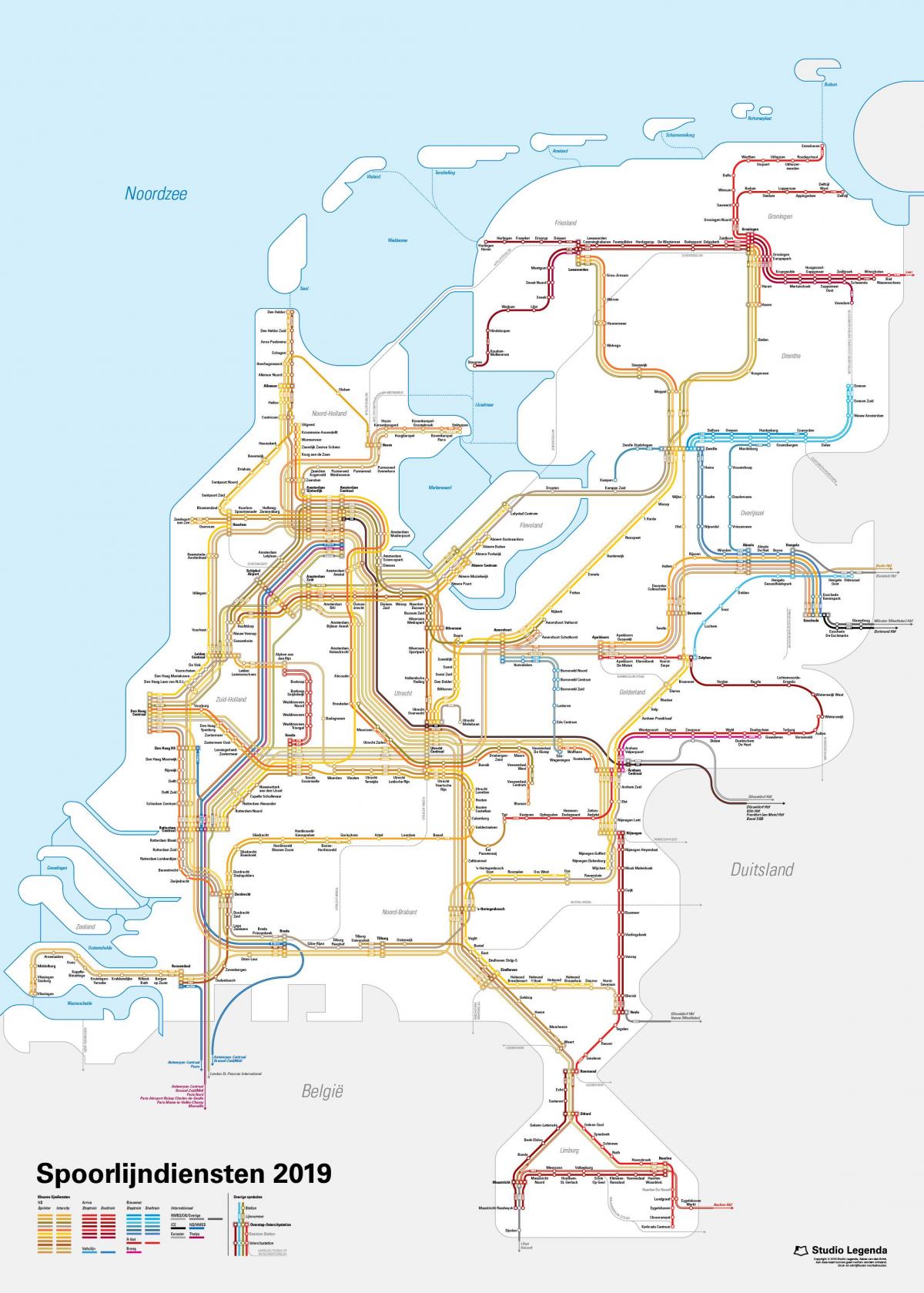 Carte des lignes ferroviaires des Pays-Bas